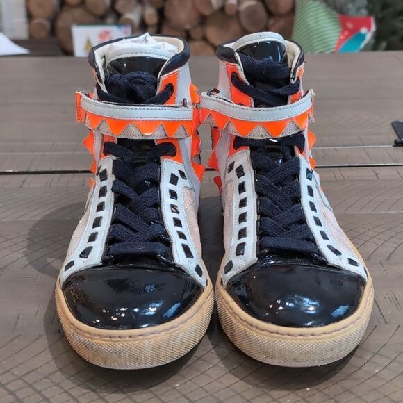 Sophia Webster Riko High Top Leather Sneakers Size 7/37.5 Glitter Multicolor - Picture 3 of 11